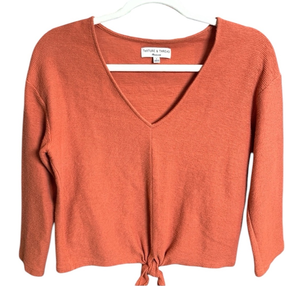Madewell Texture & Thread Orange V-Neck Sweater